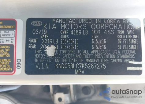 2019 Kia Niro Lx from USA, damaged, VIN KNDCB3LC7K5287275